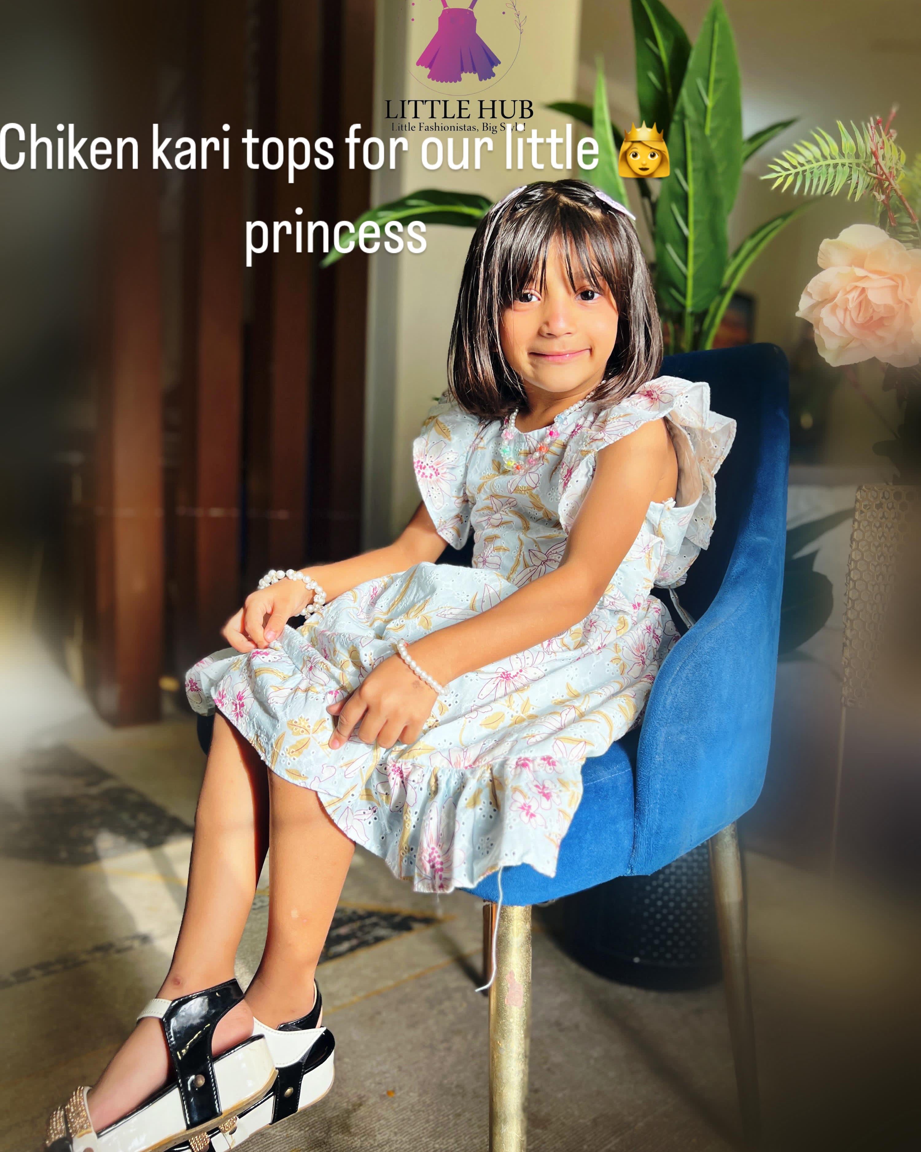 Girls' Light Blue Chikankari Frock