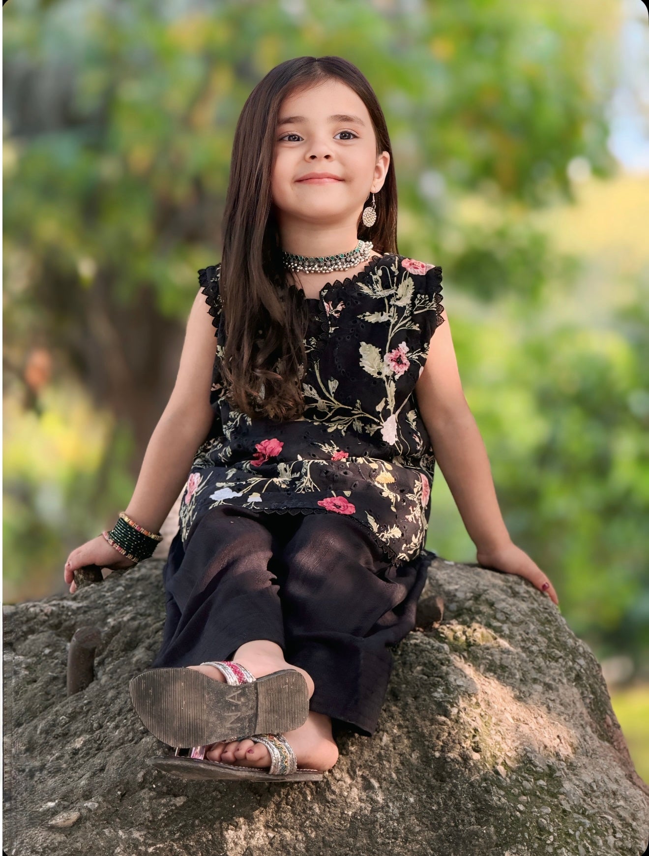 Girls' Black Chikankari Short Shirt with Farshi Shalwar