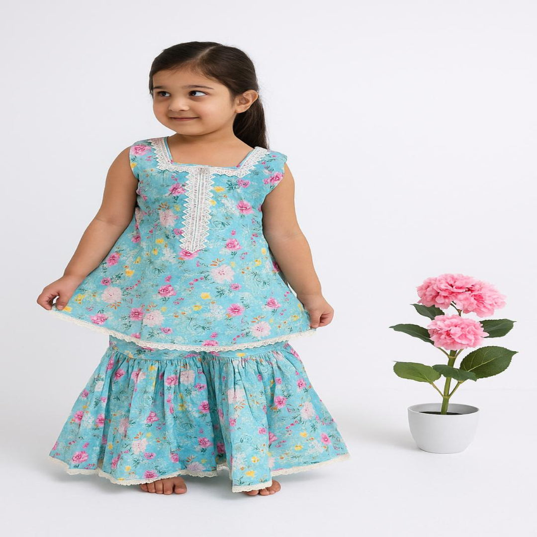 Girls' Ice Blue Lawn Garara Set