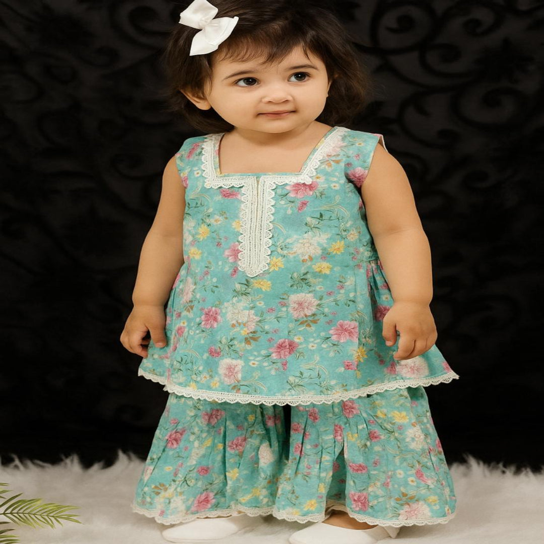 Girls' Ice Blue Lawn Garara Set