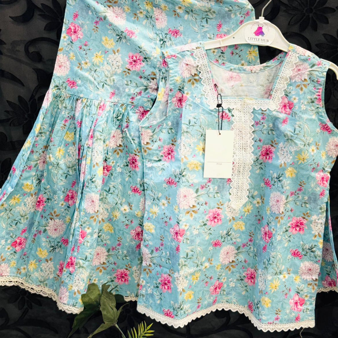 Girls' Ice Blue Lawn Garara Set
