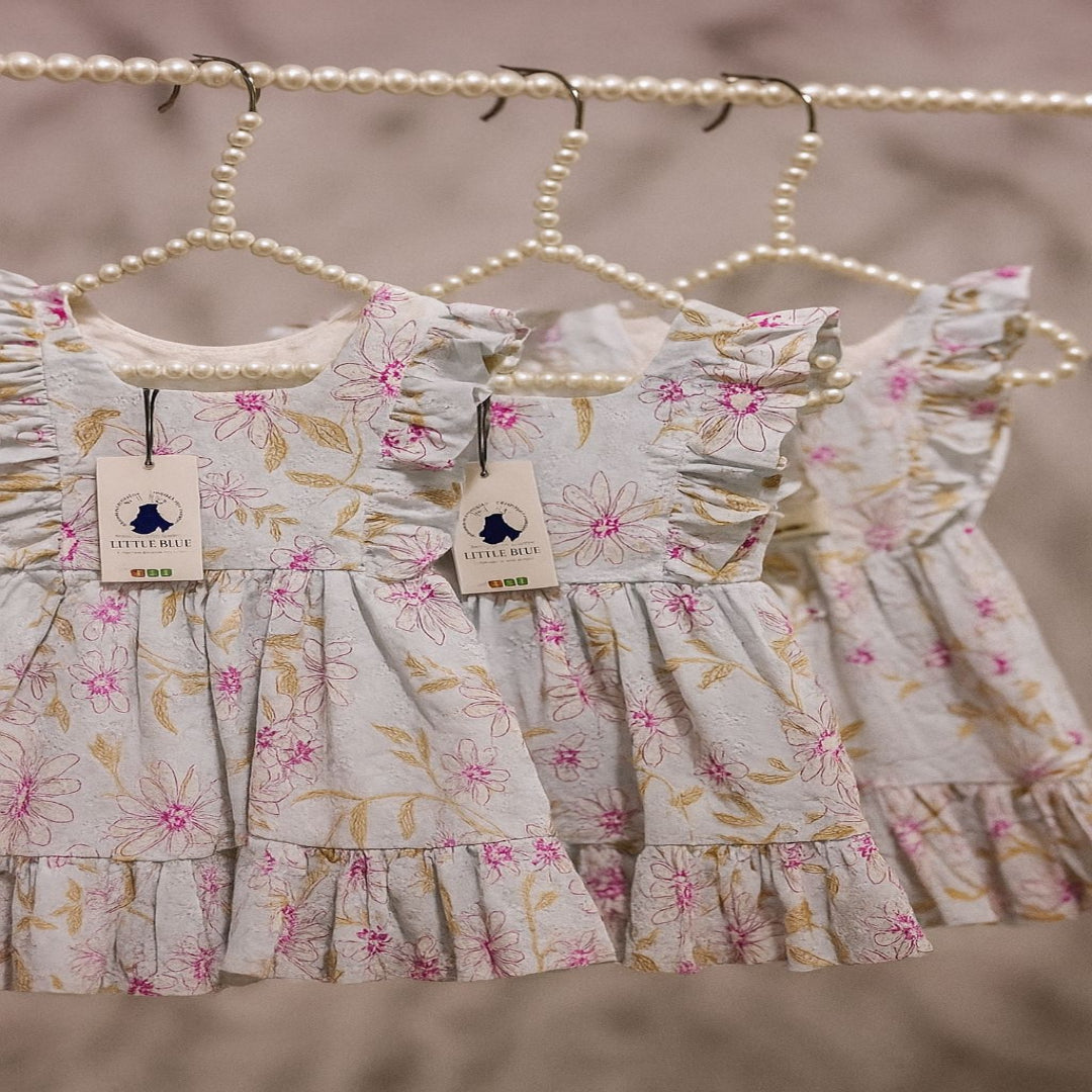 Girls' Light Blue Chikankari Frock