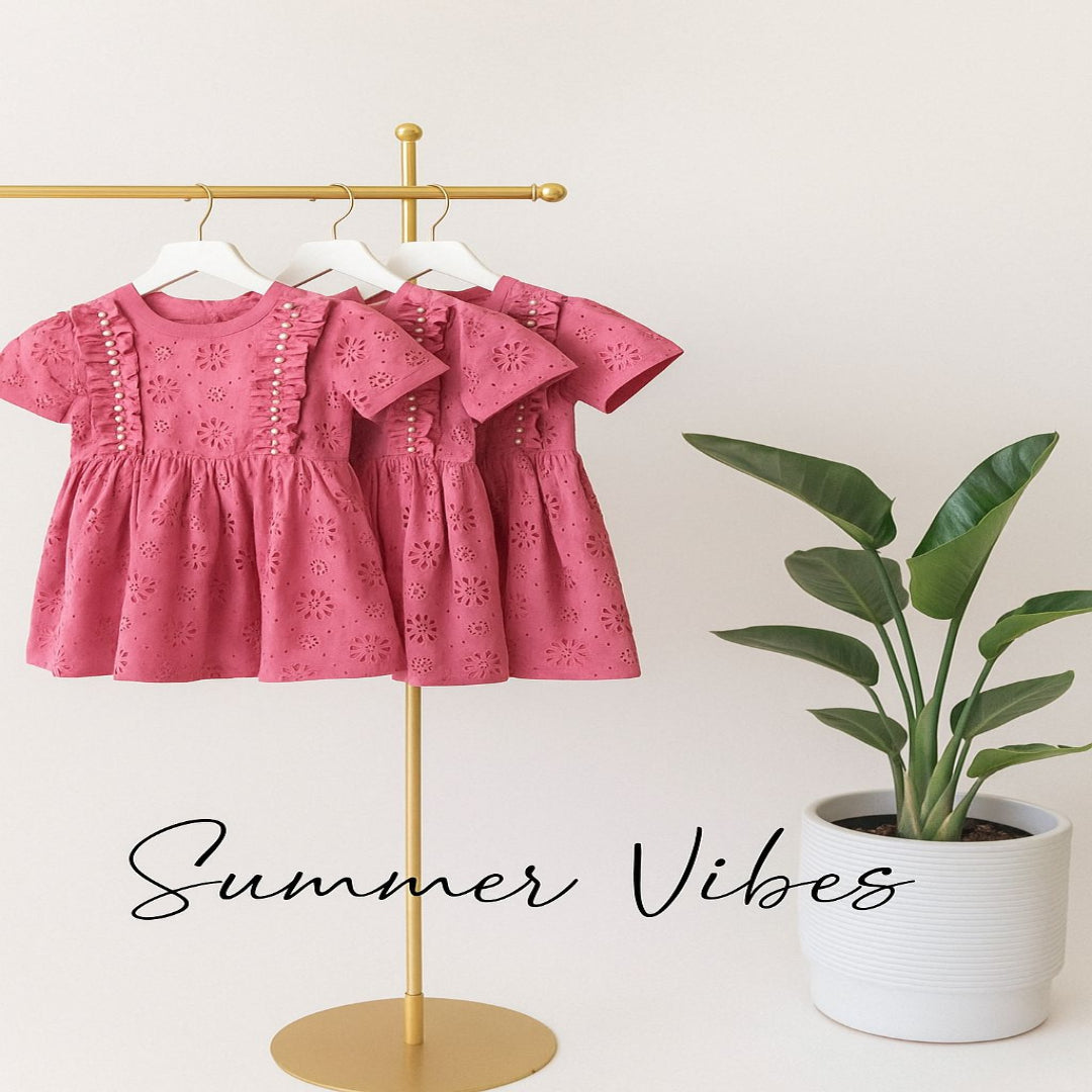 Girls' Pink Chikankari Frock with Pearl Detailing